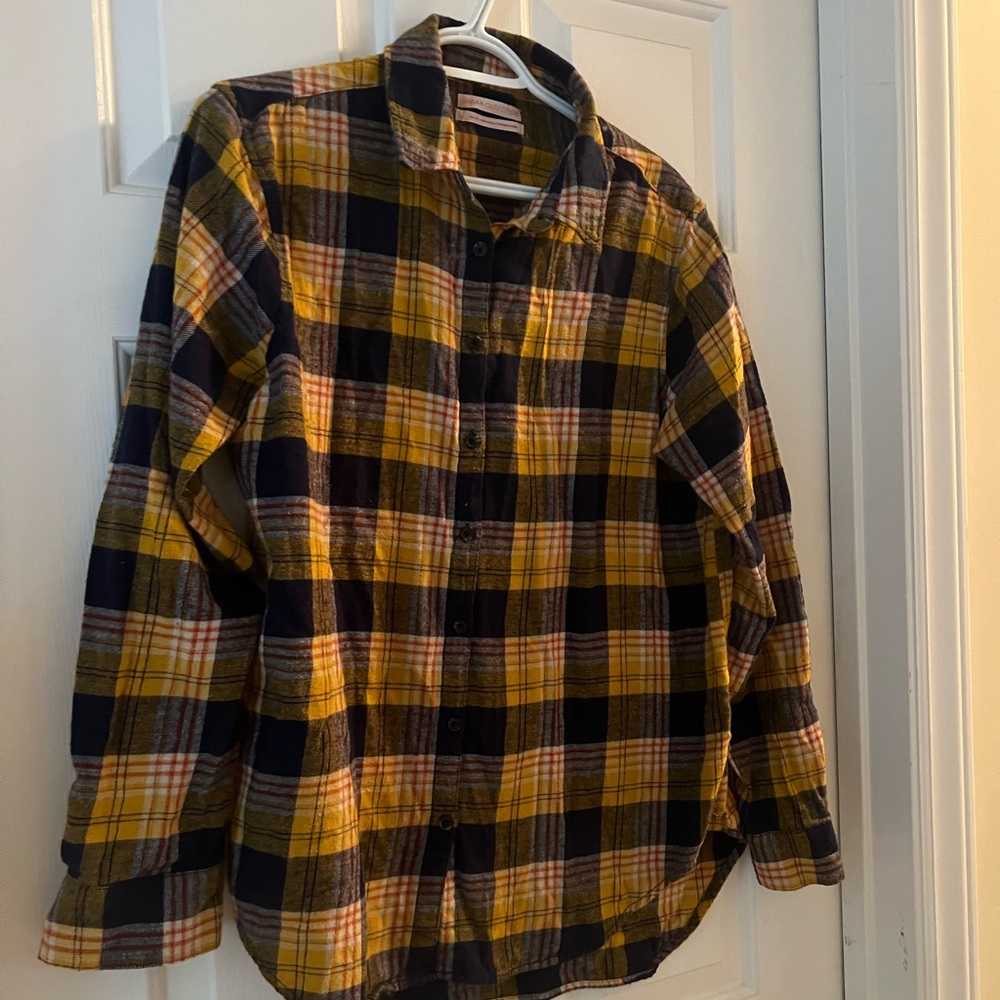 Yellow plaid button down shirt